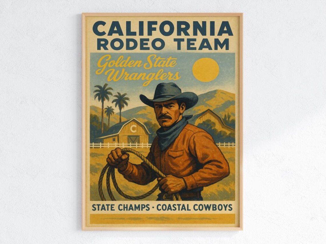 California Rodeo Team Golden State Wranglers Cowboy Vintage Western Poster