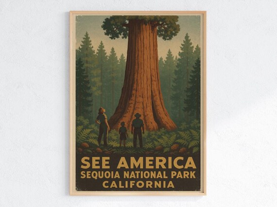 Sequoia National Park California See America WPA Vintage Travel Poster
