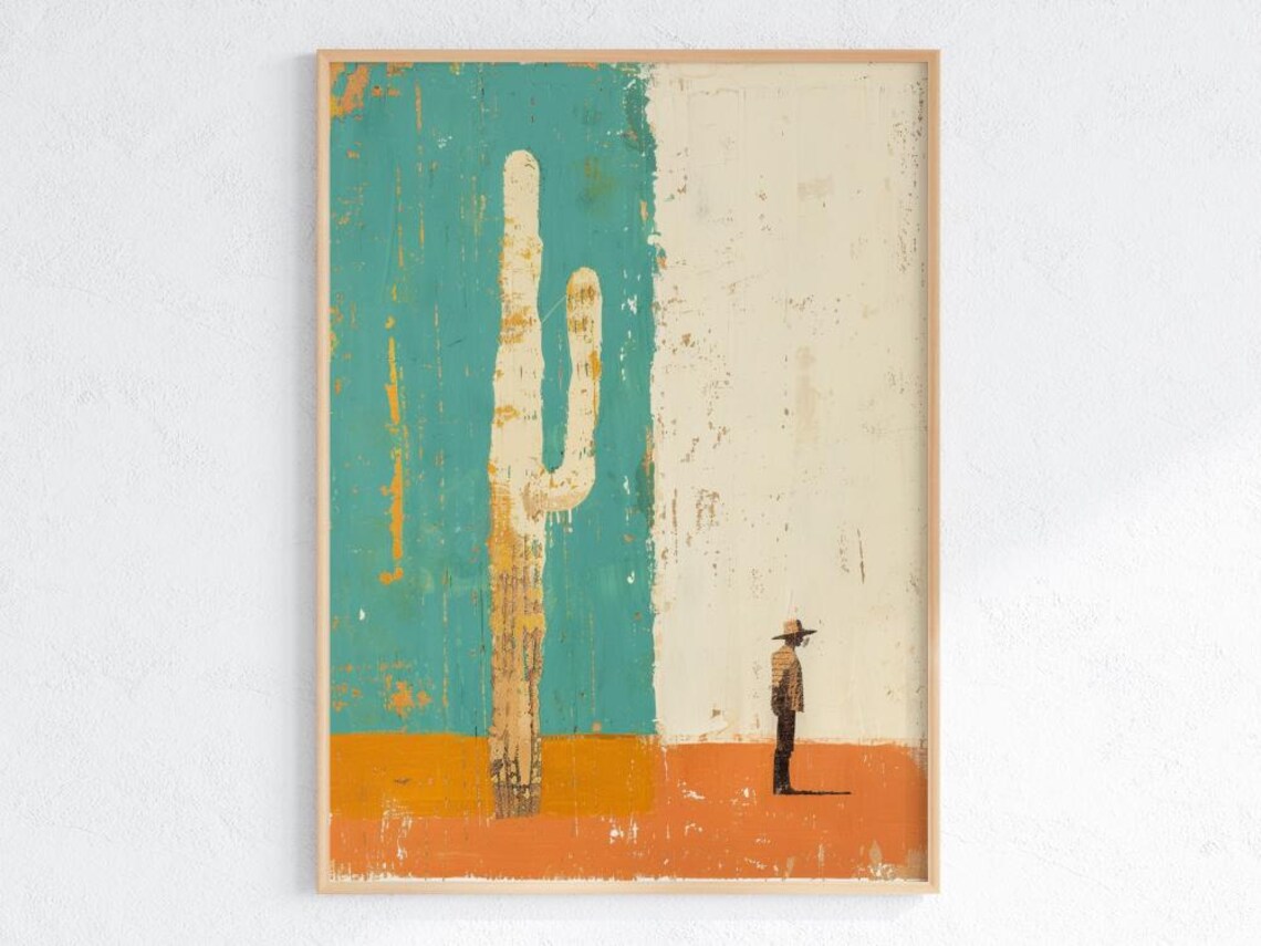 Cowboy and Cactus Abstract Western Desert Art Print