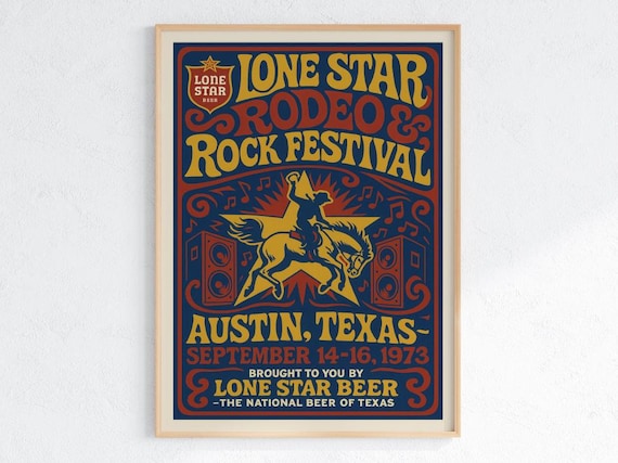 Lone Star Rodeo and Rock Festival Austin Texas 1973 Vintage Poster