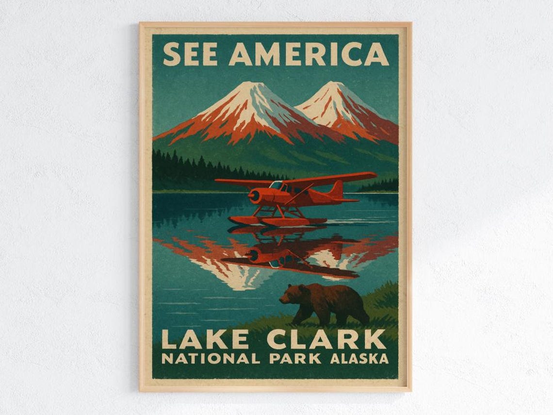 See America Lake Clark National Park Alaska Floatplane Travel Poster