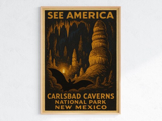 Carlsbad Caverns National Park New Mexico Bat Cave Vintage Poster