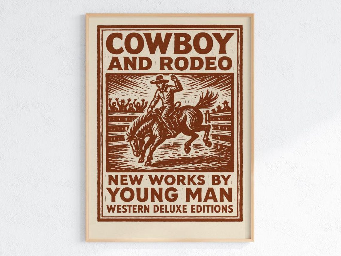 Cowboy and Rodeo Poster Vintage Western Bronc Rider Wall Decor