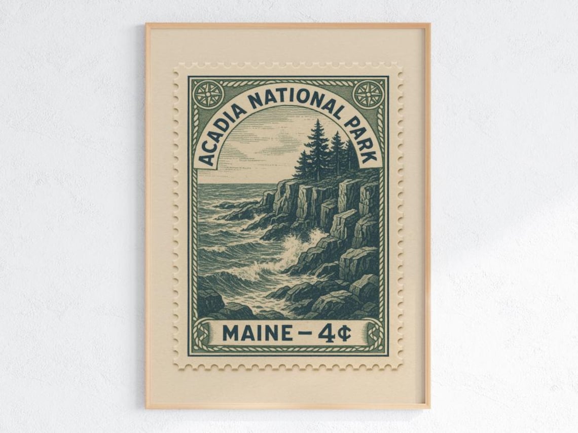 Acadia National Park Vintage Stamp Art Print