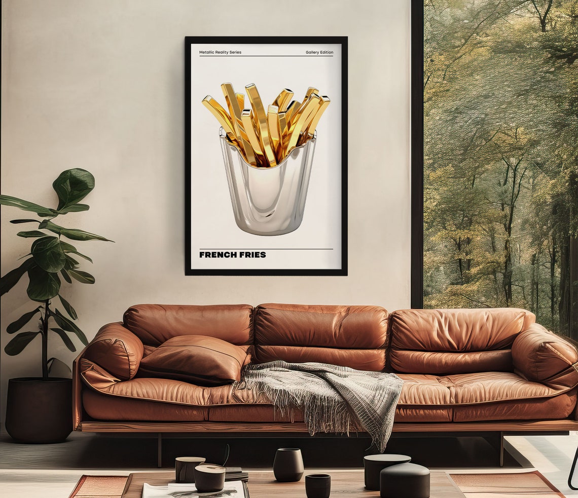 French Fries Print Retro French Fries Poster French Fries Kitchen Wall Art Retro Vintage French Fries Vibrant Chrome Holographic Poster - Image 2