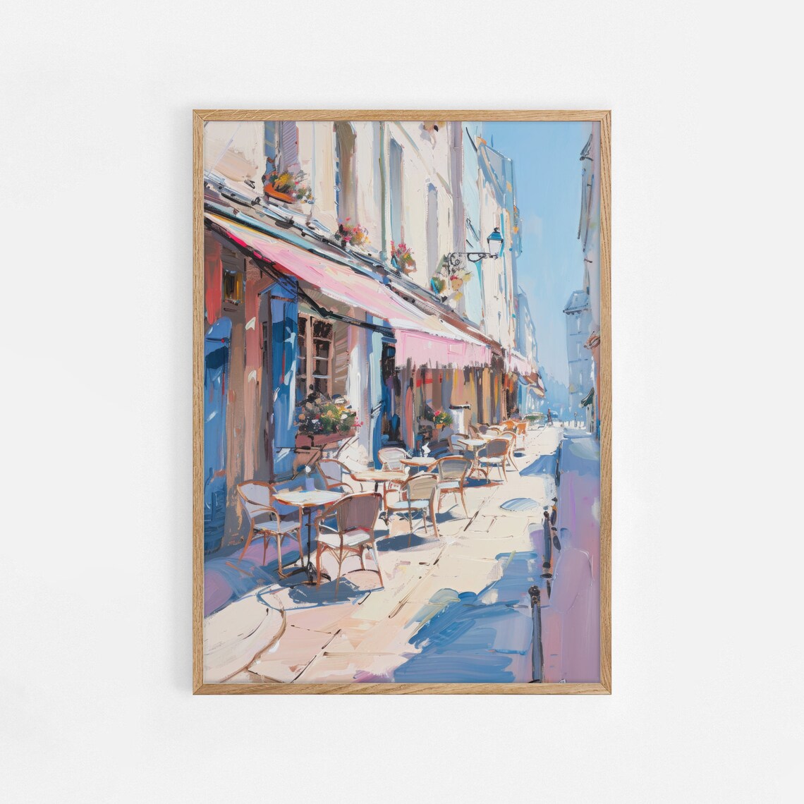 French Cafe Street Pink Awning Bistro Chairs Oil Painting Poster