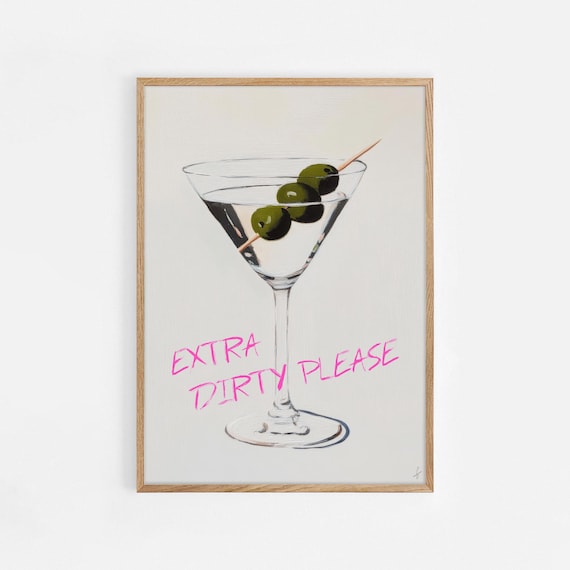 Extra Dirty Please Cocktail Print Pink Wall Art Bar Retro Poster 958