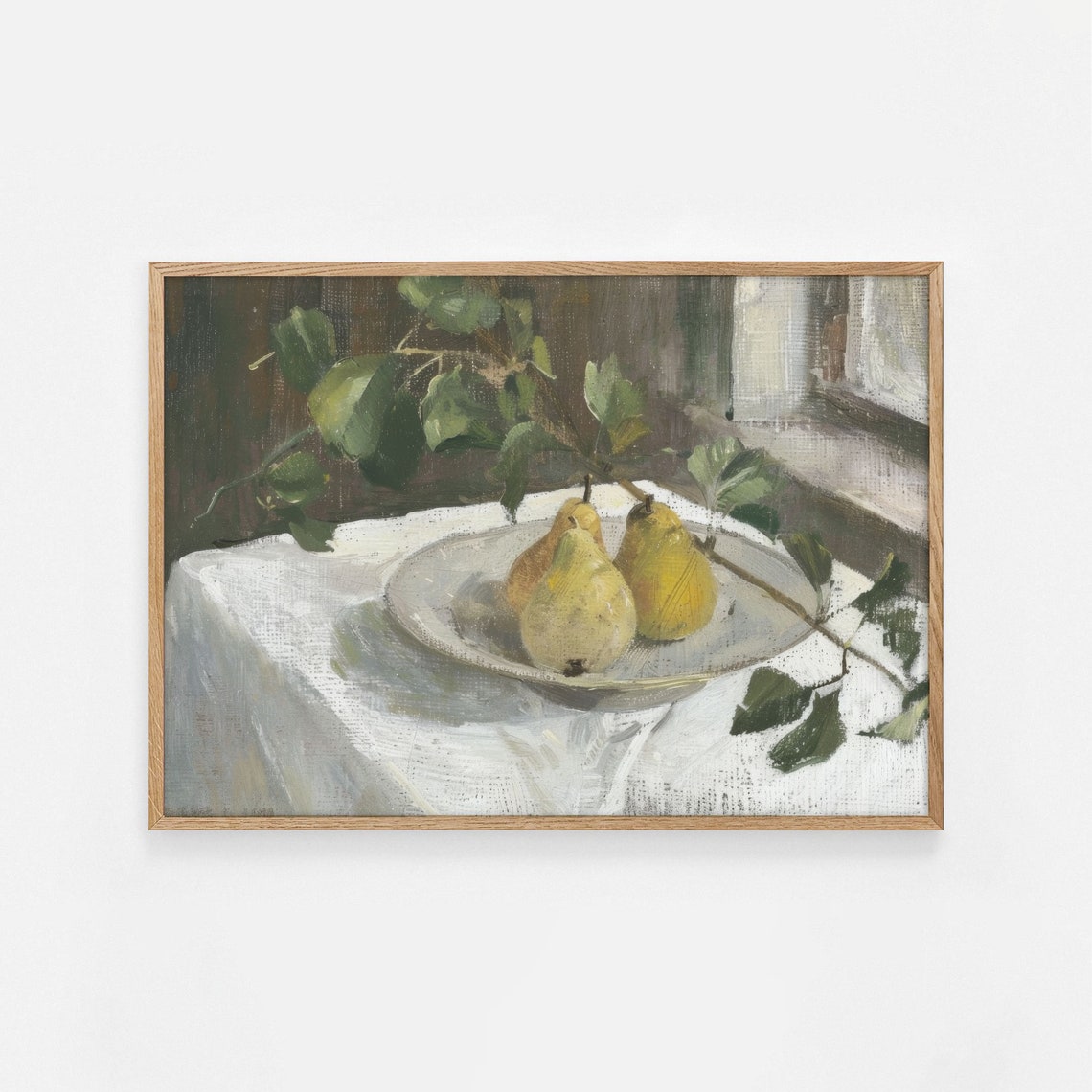 Ripe Pear Still Life Oil Painting Vintage Fruit Kitchen Poster