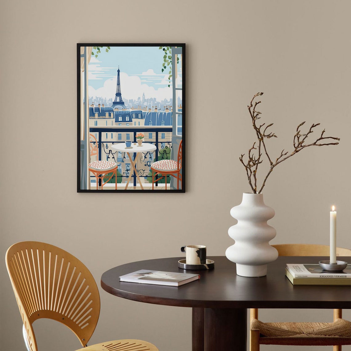 Paris Balcony Eiffel Tower View French Cafe Travel Trendy Poster - Image 3