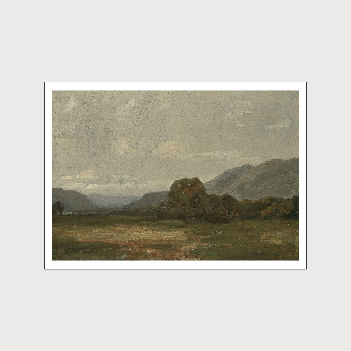 Misty Green Moor Distant Hills Moody Vintage Landscape Poster - Image 2