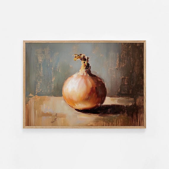 Small Onion Oil Painting Vintage Old Masters Style Still Life Food Kitchen Print Canvas Artwork Lover Gift Art 849