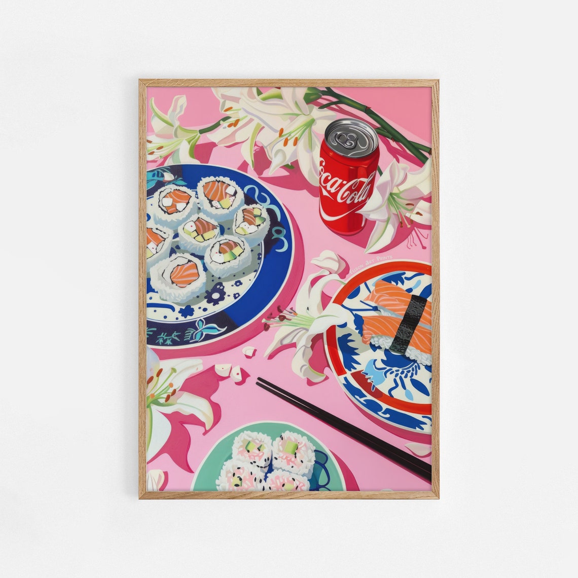 Sushi Rolls Coca Cola Pink Pop Art Colorful Kitchen Food Poster