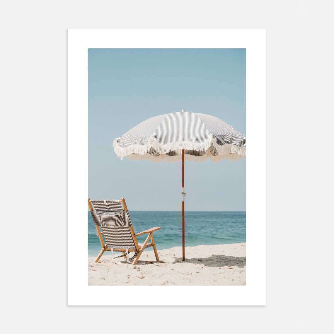 Summer Beach Umbrella And Wooden Chair Coastal Ocean Scene Poster - Image 3