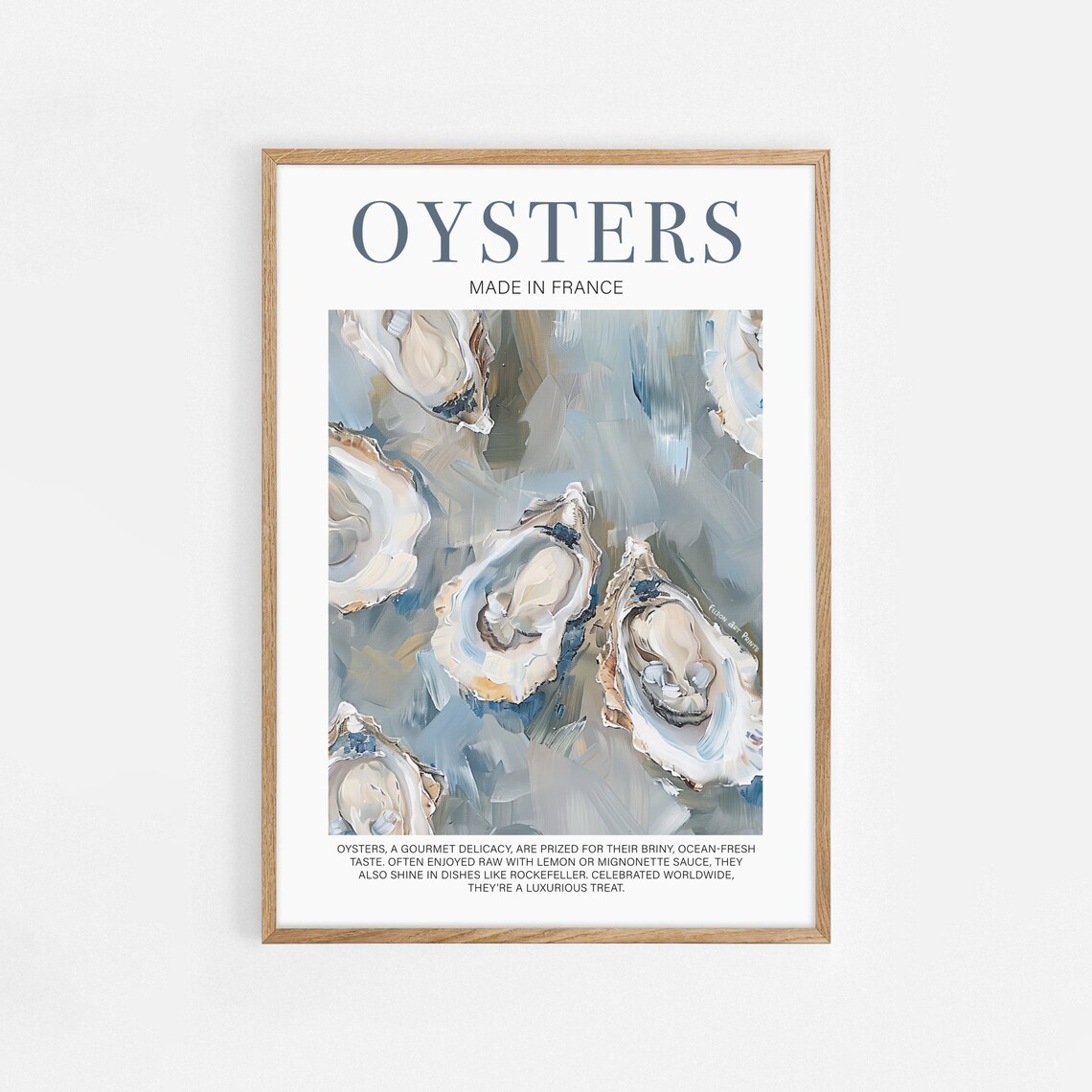 Oysters Made In France Blue Grey Shells Seafood Kitchen Poster