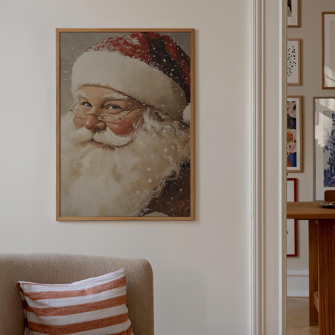 Vintage Santa Claus Portrait Snowy Winter Christmas Art Poster - Image 3