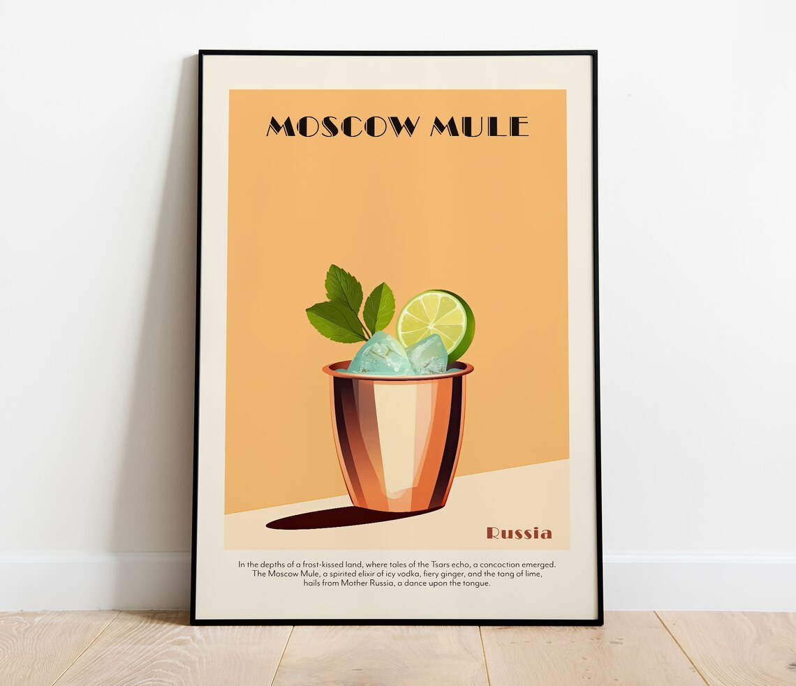 Moscow Mule Russia Vintage Retro Copper Mug Cocktail Bar Art Poster