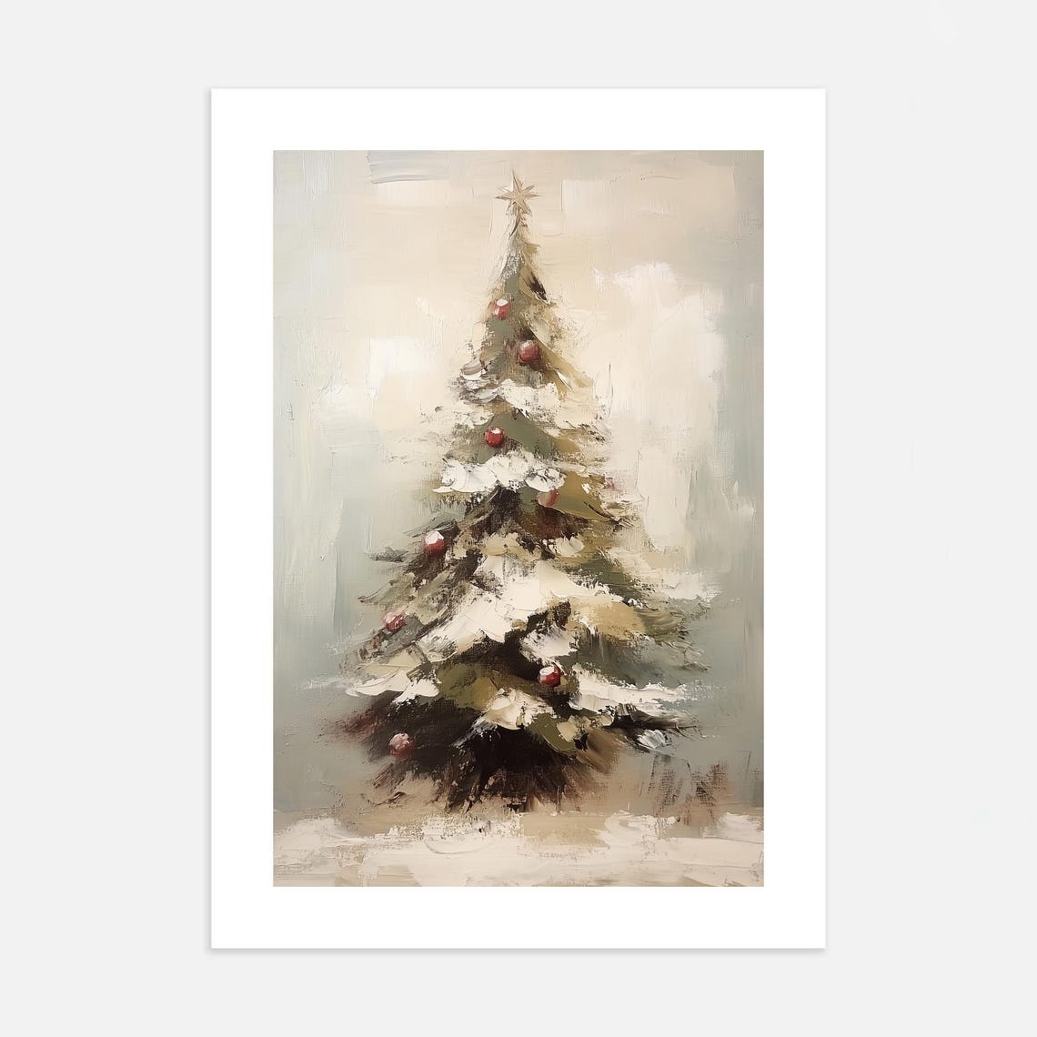 Snowy Christmas Tree Oil Painting Neutral Winter Holiday Poster - Image 3