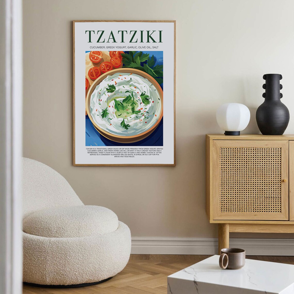 Tzatziki Greek Yogurt Dip Retro Kitchen Food Illustration Poster - Image 3