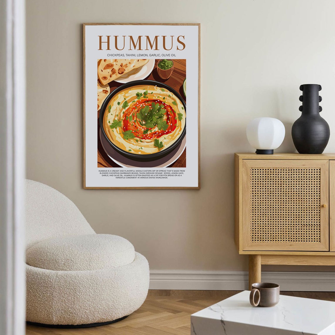 Hummus Middle Eastern Dip Retro Kitchen Food Illustration Poster - Image 2