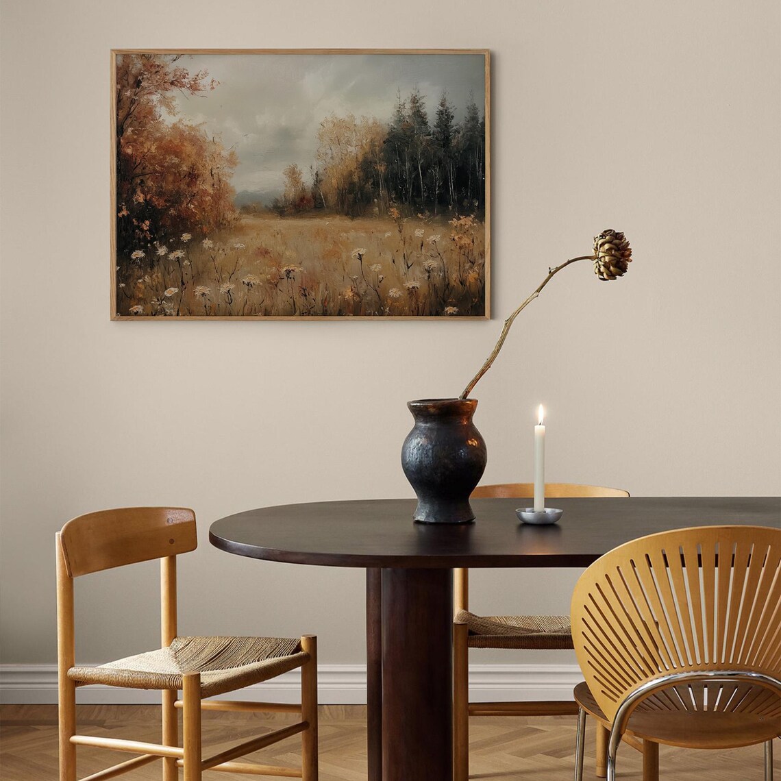 Golden Wildflower Autumn Meadow Vintage Landscape Painting Poster - Image 4