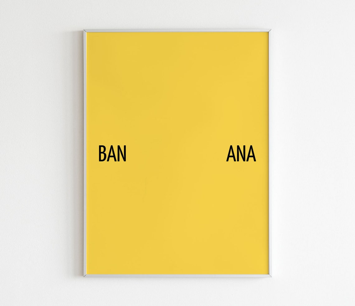 Banana Split Wordplay Typography Yellow Minimalist Kitchen Poster