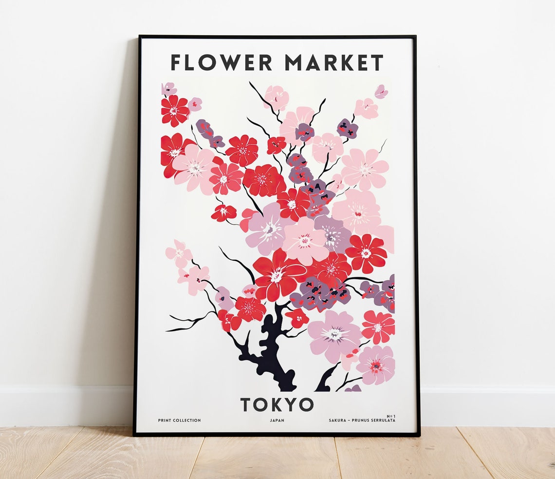 Tokyo Flower Market Sakura Cherry Blossom Botanical Art Poster