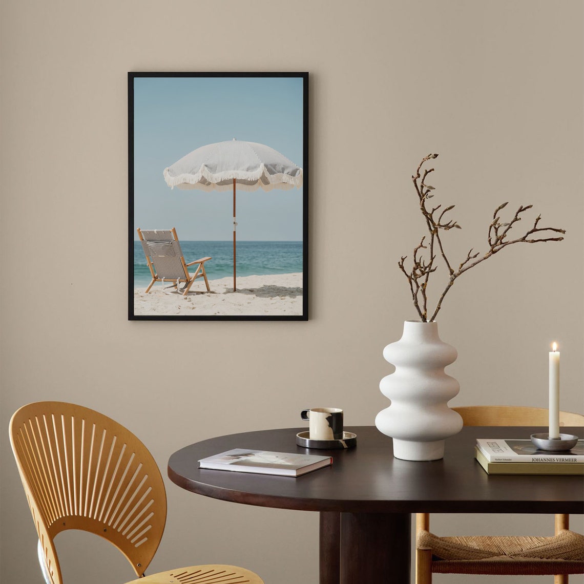 Summer Beach Umbrella And Wooden Chair Coastal Ocean Scene Poster - Image 4