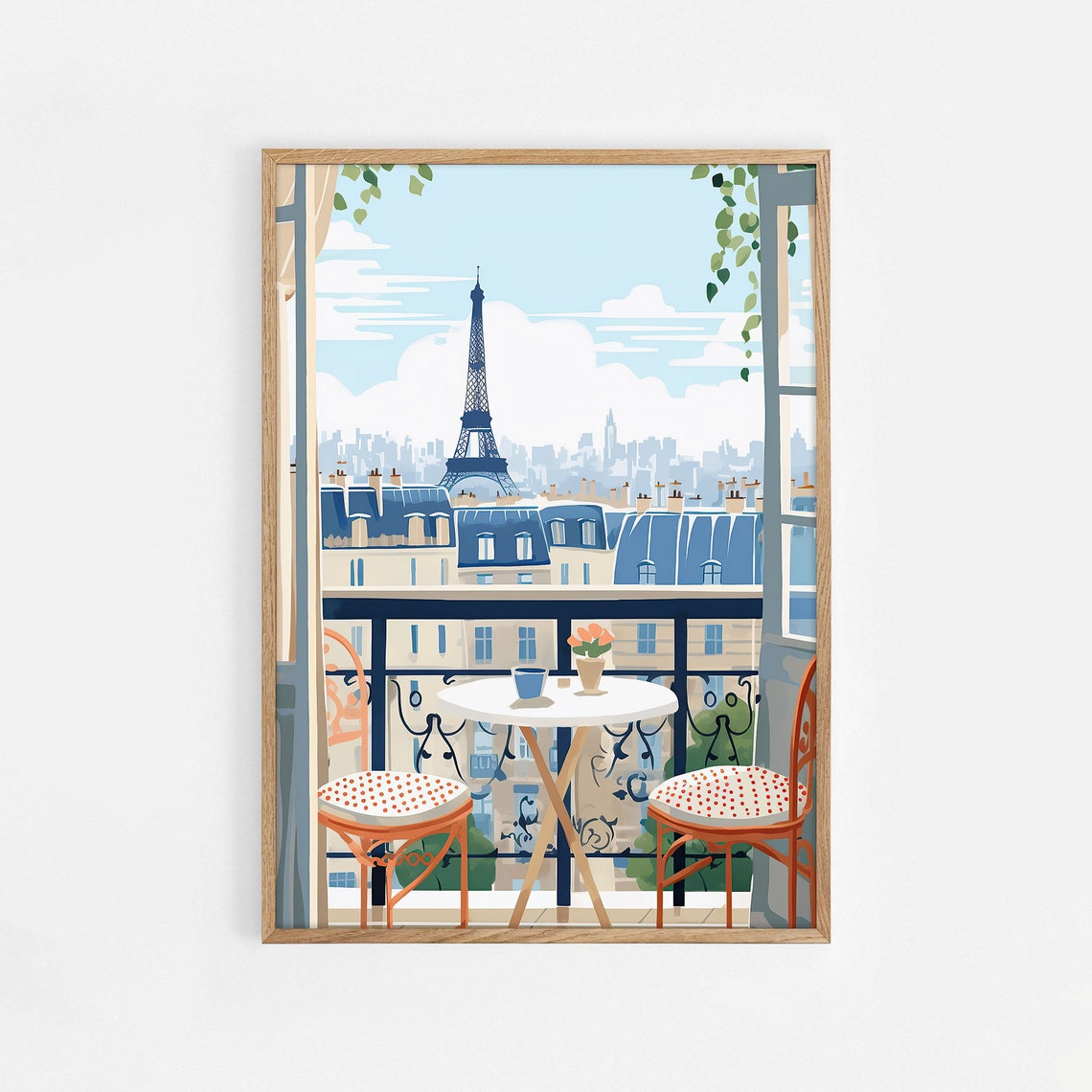 Paris Balcony Eiffel Tower View French Cafe Travel Trendy Poster