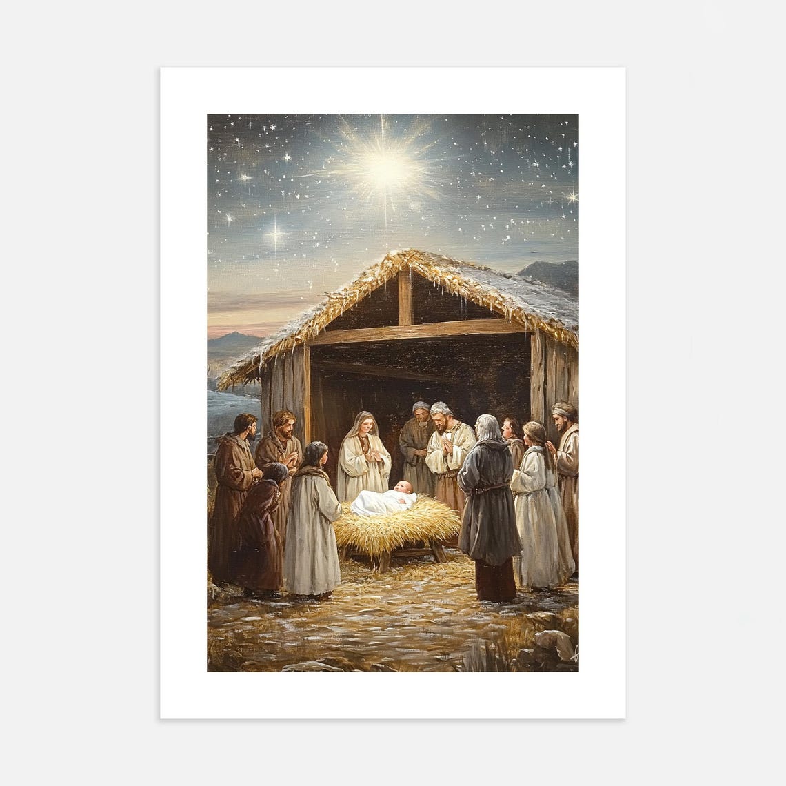 Nativity Scene Baby Jesus Starry Night Christmas Faith Poster - Image 2