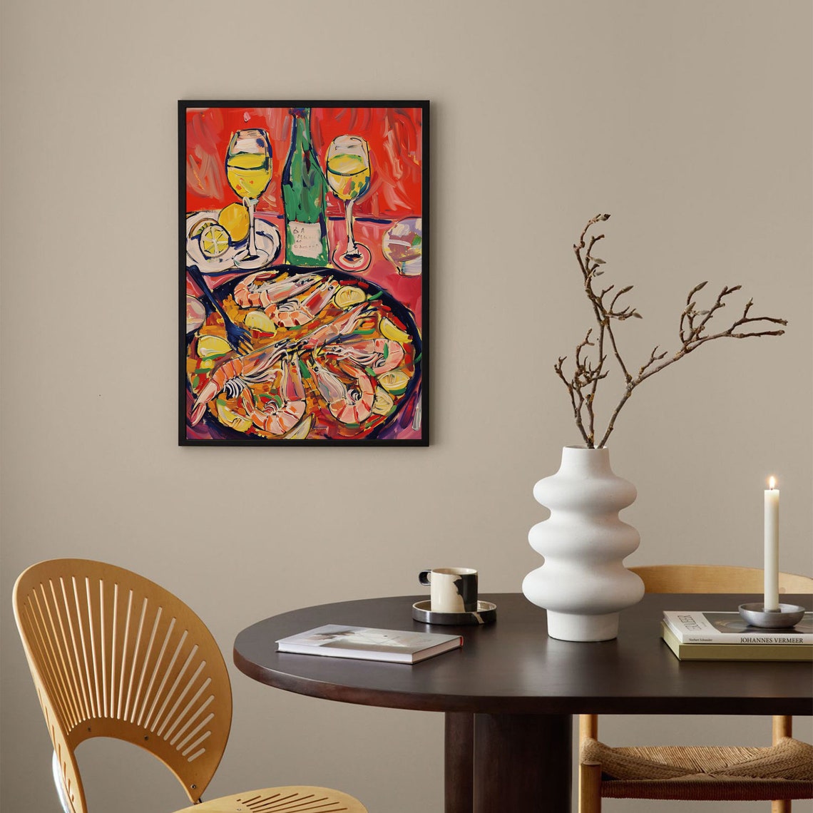 Spanish Paella Shrimp Pan Colorful Wine Still Life Food Poster - Image 4