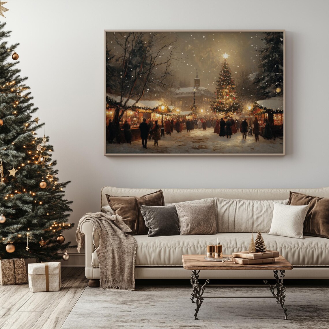 Snowy European Christmas Market Crowd Vintage Holiday Poster - Image 4