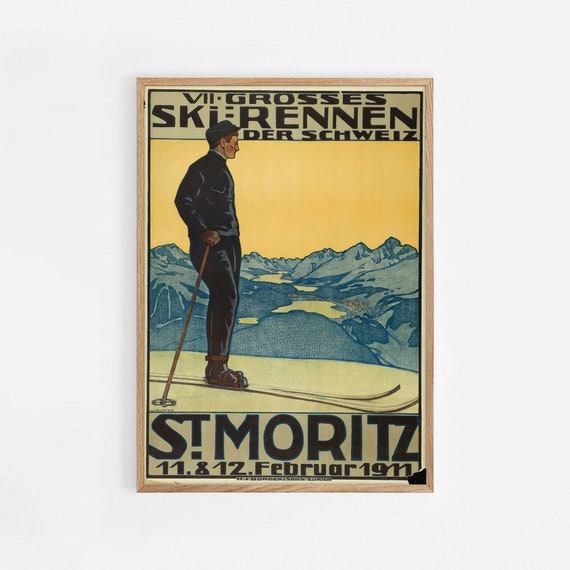 St Moritz Print Vintage Ski Print St Moritz Print Ski Poster Wall Art Print Switzerland Travel Print Swiss Mountains Decor Wall Art