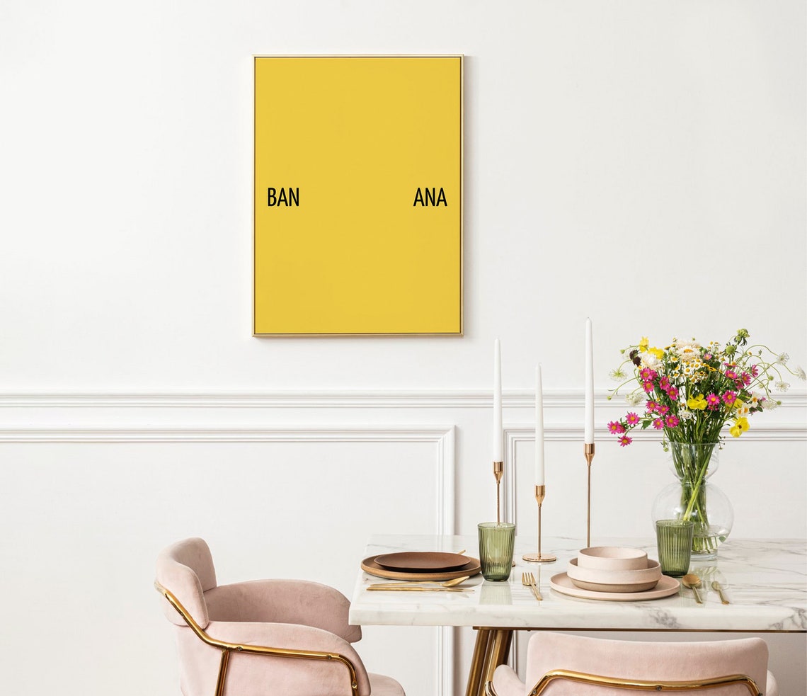 Banana Split Wordplay Typography Yellow Minimalist Kitchen Poster - Image 2