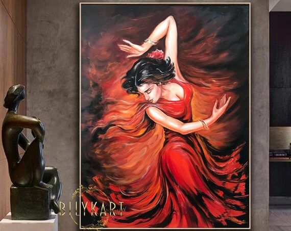 Flamenco Dancer in Red Dress Oil Painting Art Print