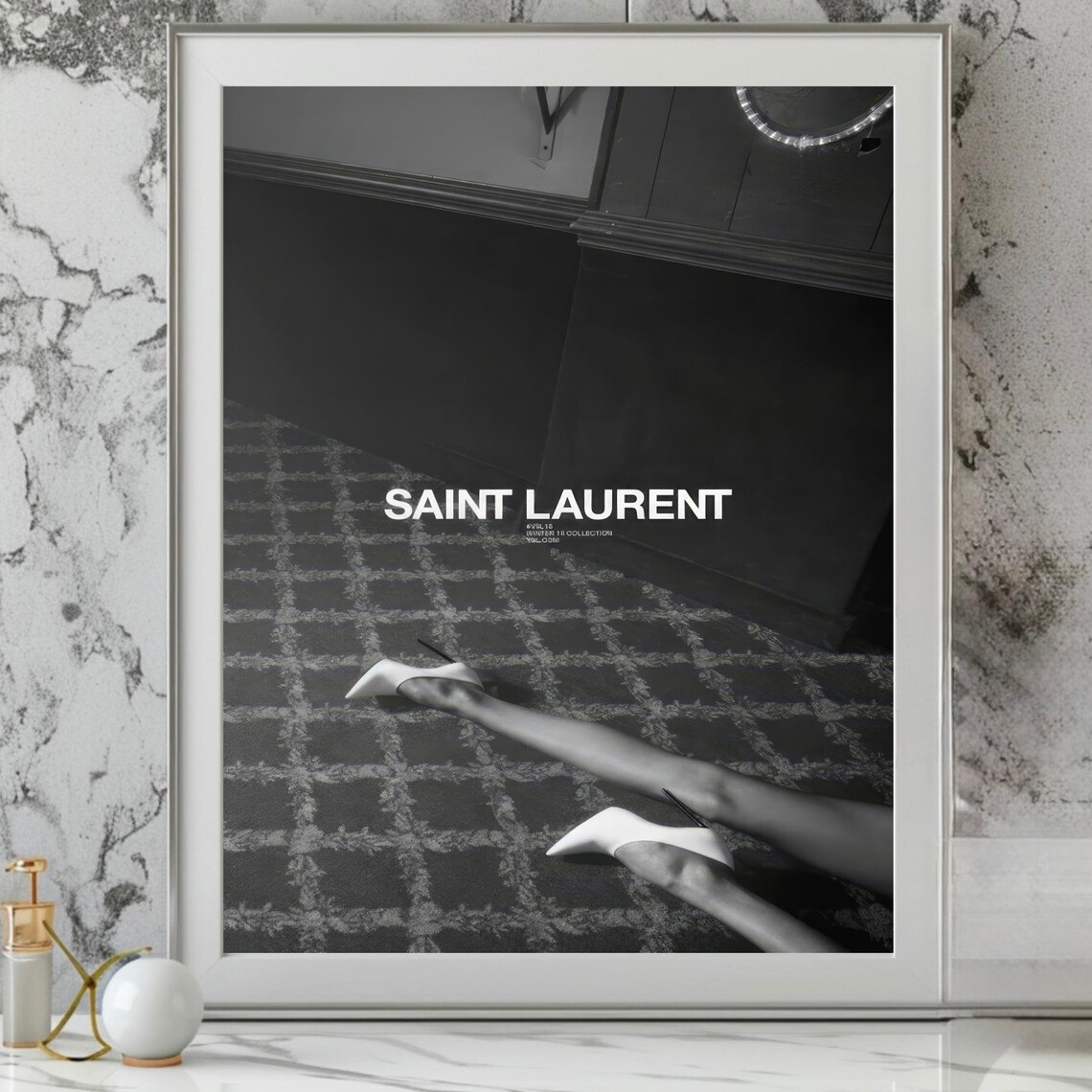 Saint Laurent Black And White White Heels Fashion Photography Poster