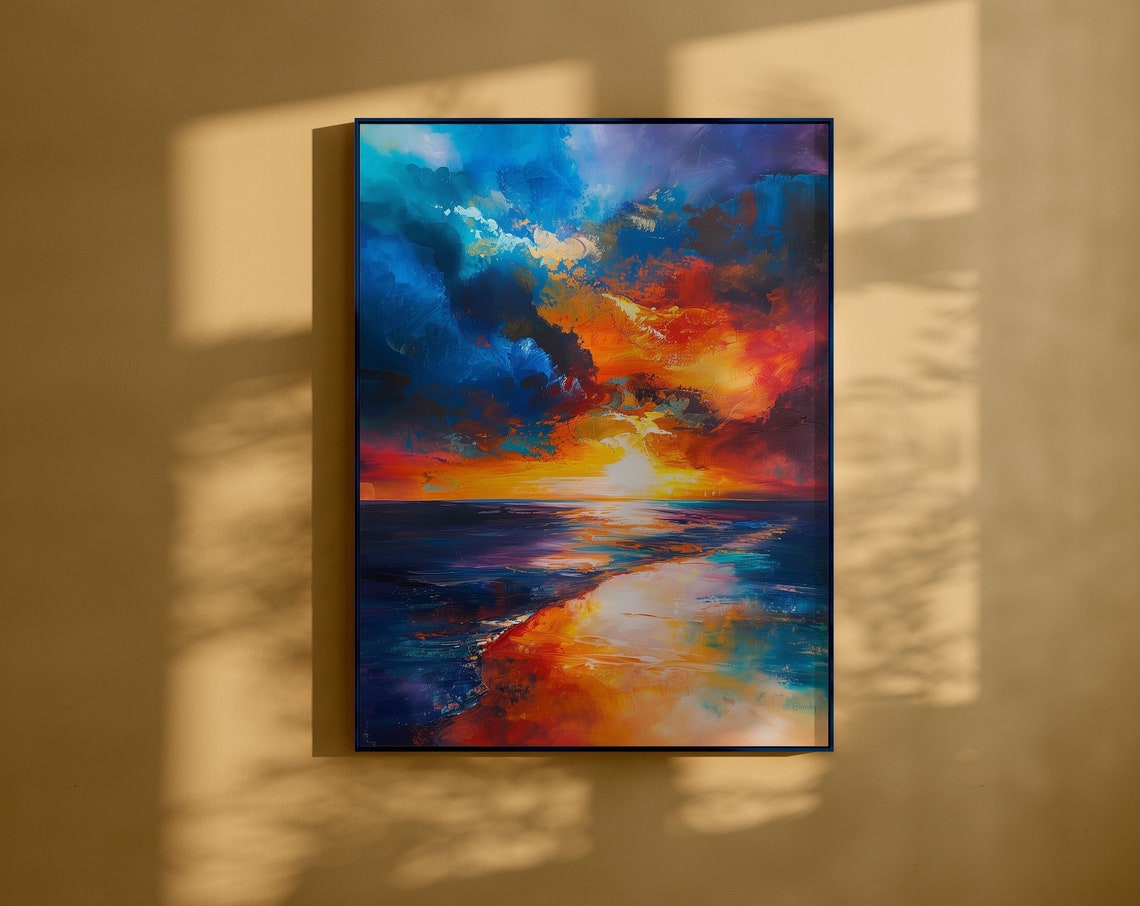 Blazing Sunset Over the Ocean Dramatic Abstract Seascape Poster