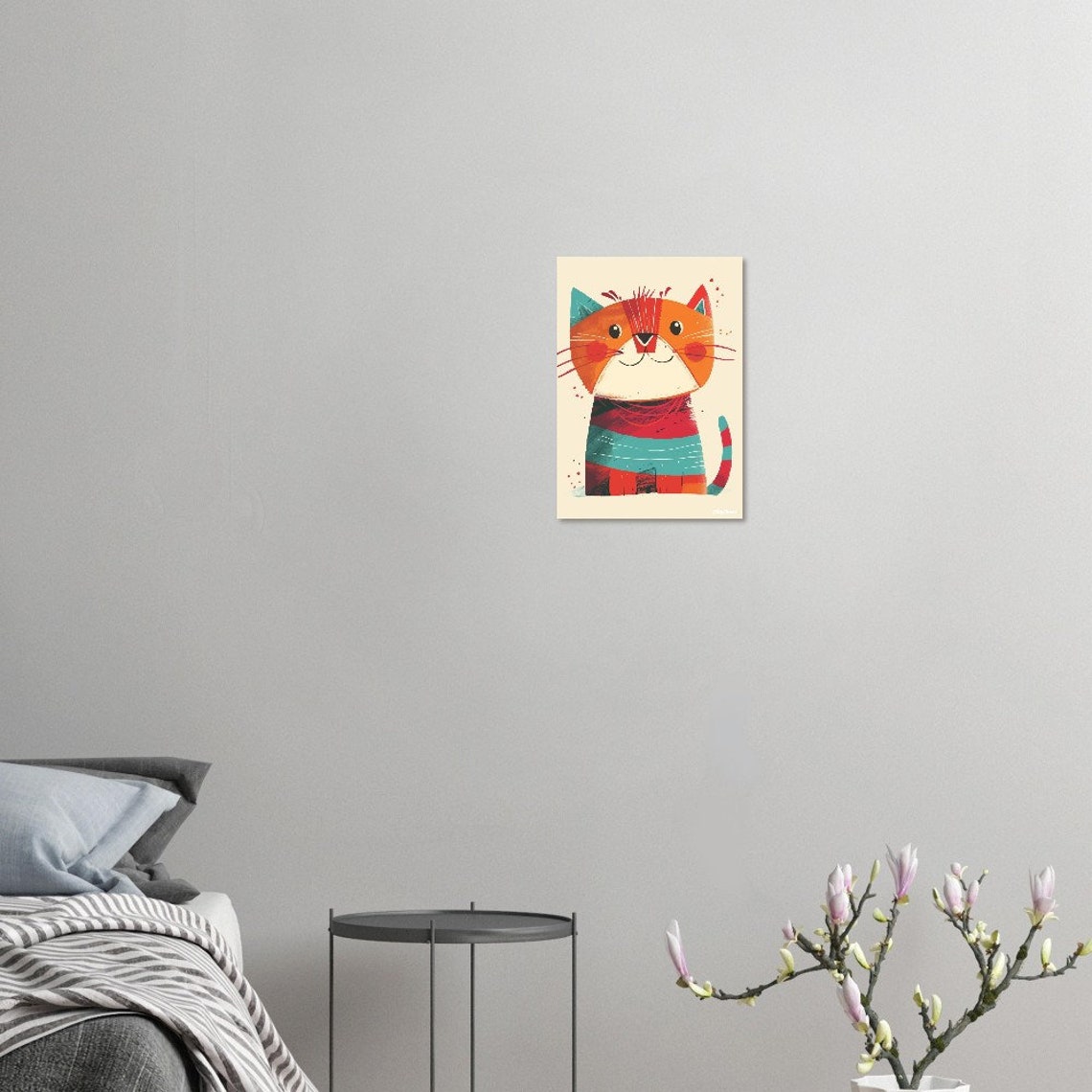 Cheerful Orange Cartoon Cat Illustration Nursery Wall Poster - Image 2