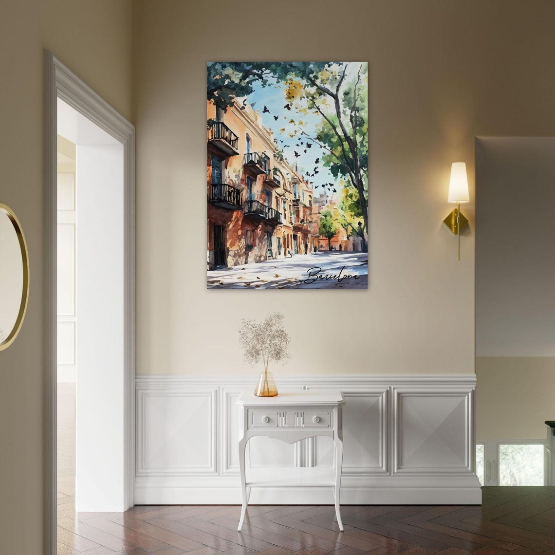Barcelona Old Street Watercolor Spring Balconies Wall Poster - Image 3