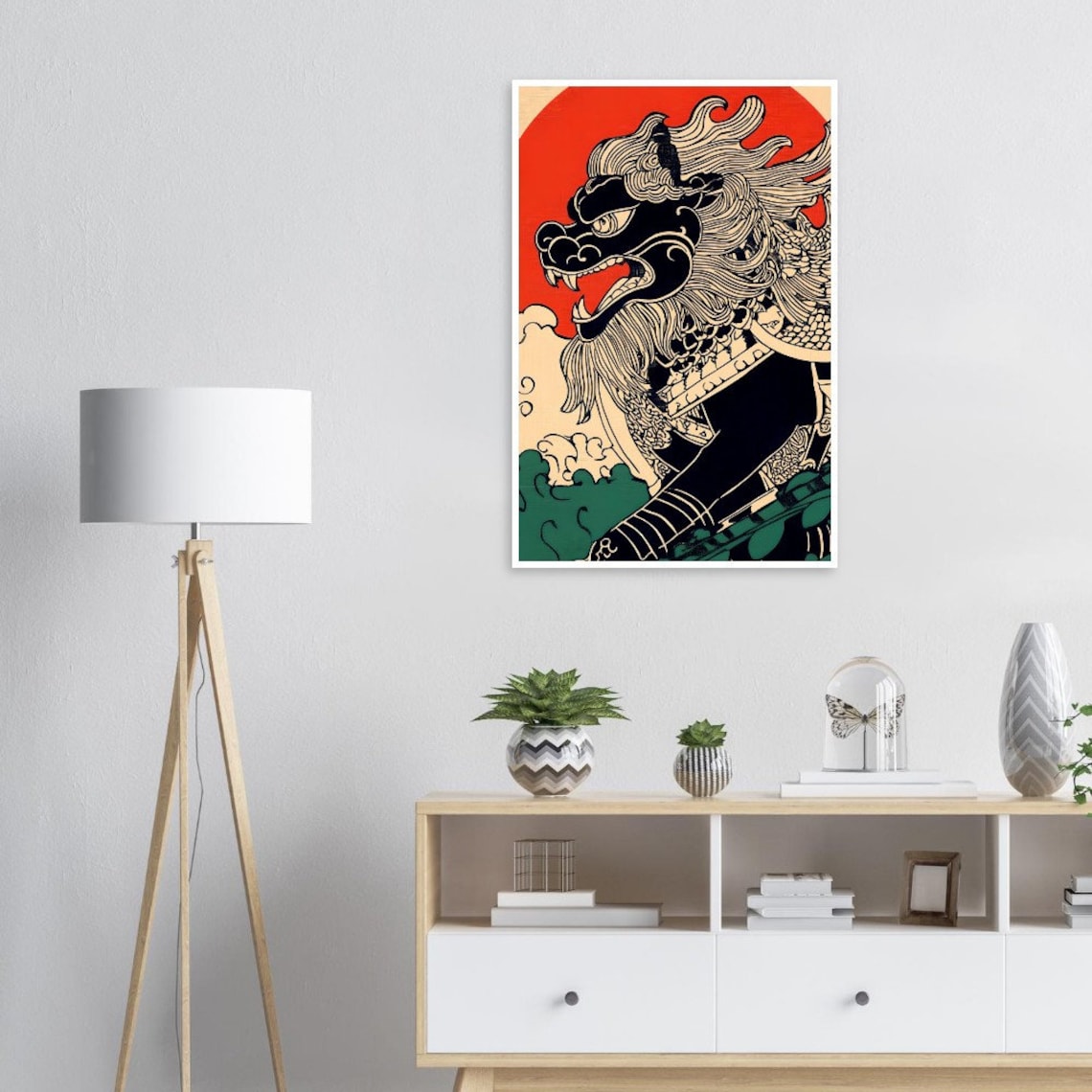 Japanese Ukiyo-E Roaring Guardian Beast With Red Sun Art Poster - Image 4