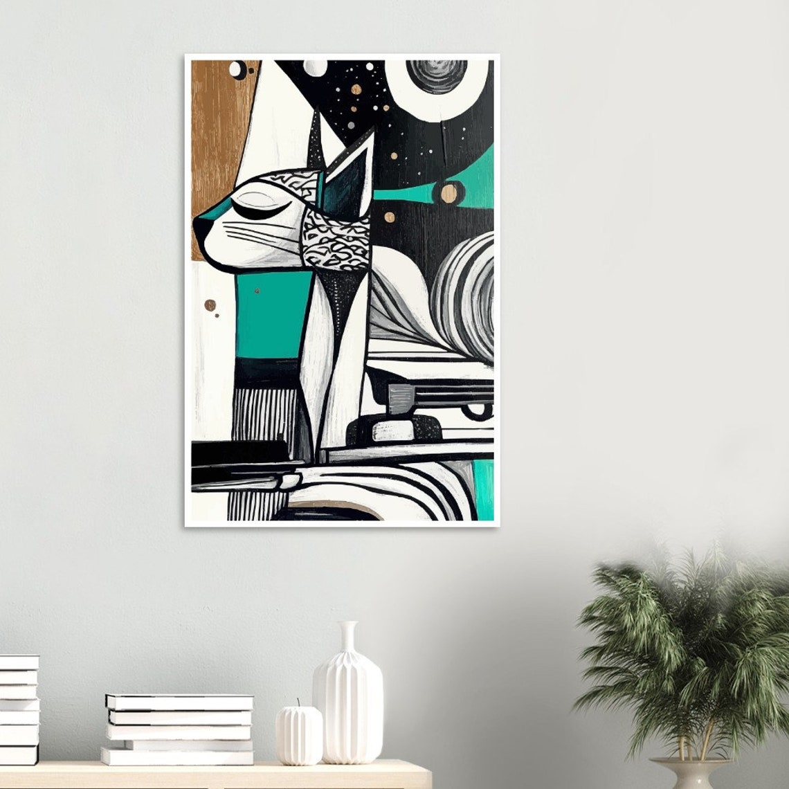 Minimalist Cubist Cat Art Abstract Geometric Poster - Image 3