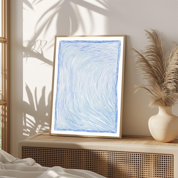 Minimalist Line Art Print Blue Abstract Modern Wall Decor Scandinavian Minimal Neutral Geometric Artwork 1064