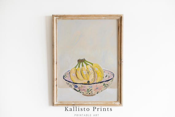 Vintage Banana Still Life Print Minimalist Fruit Wall Art Kitchen Retro Decor Impressionist Painting Neutral 1067