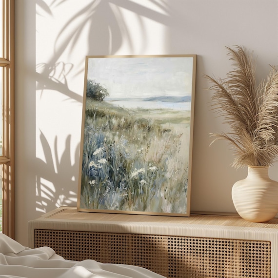 Coastal Wildflower Meadow Dunes Soft Seaside Landscape Wall Art