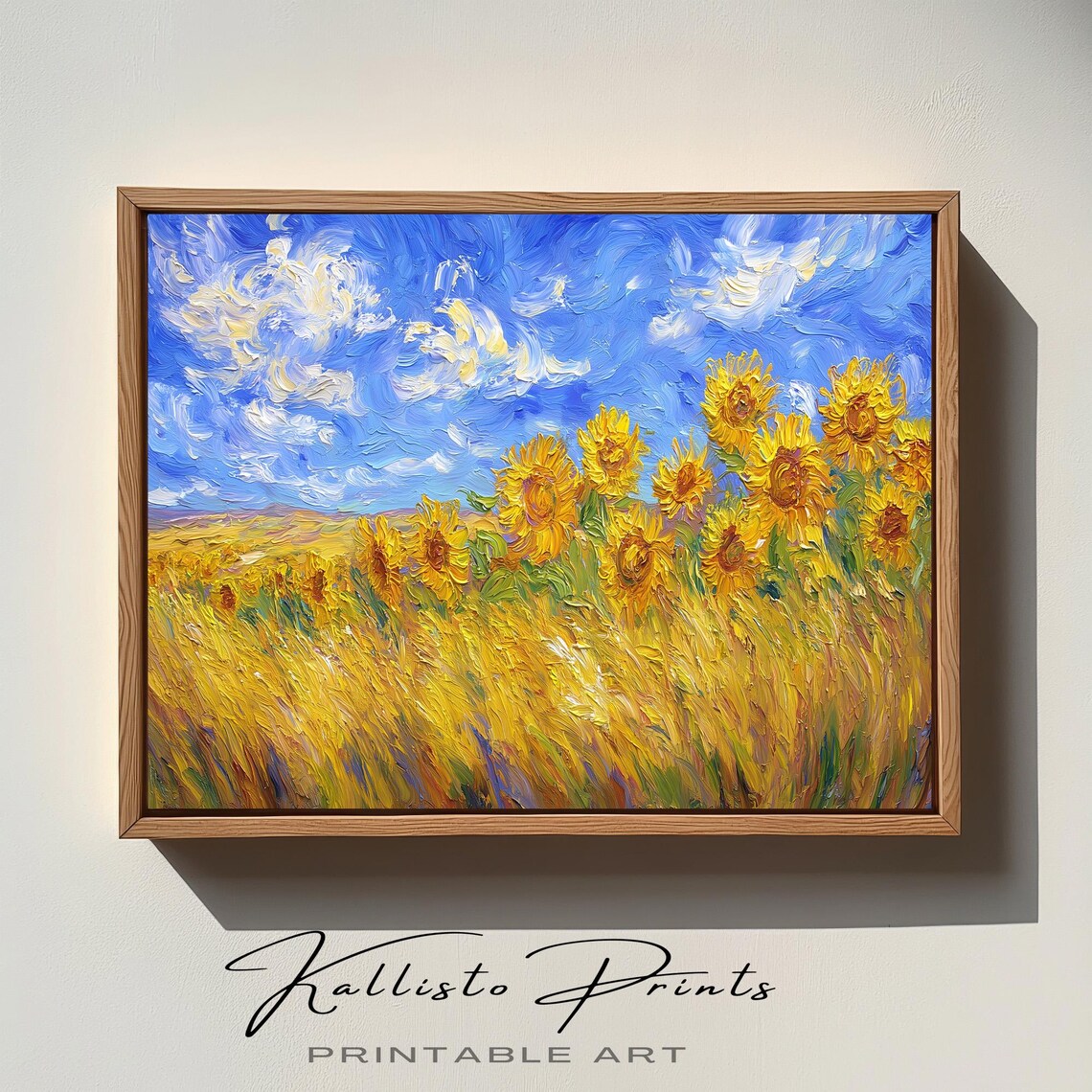 Sunflower Field Van Gogh Inspired Style Swirling Blue Sky Art Poster