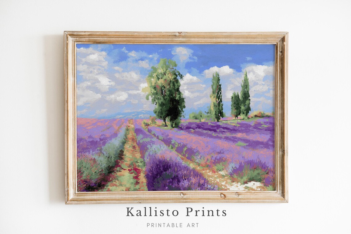 Lavender Field Rows Impressionist Countryside Summer Art Poster