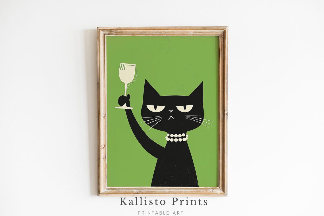 Sassy Black Cat Funny Art Print, Quirky Decor
