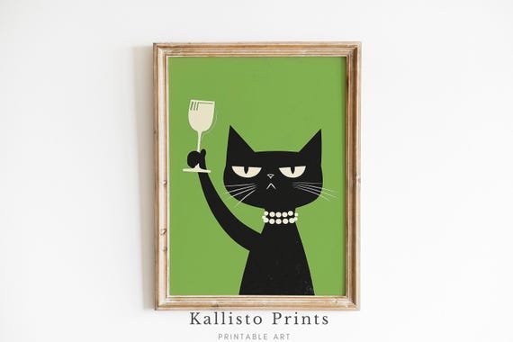 Sassy Black Cat Funny Art Print, Quirky Decor
