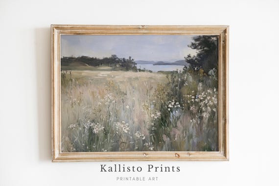 Wildflowers Overlooking A Tranquil Lake Print Countryside Wall Art Rustic Farmhouse Decor Download809
