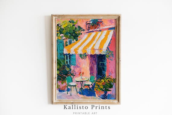 Parisian Caf Art Print Impressionist Outdoor Bistro Painting French Coffee Shop Wall Decor Colorful European Street Scene 920