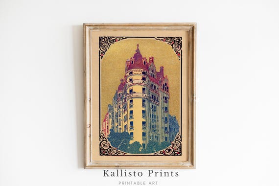 Vintage Castlestyle Building Art Print Parisian Architecture Wall Decor Ornate European Illustration Poster 1254